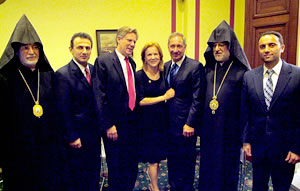 Arch. Aykazian, Amb. Markarian, Rep. Pallone, Kathryn Porter (LCHR), Mark Geragos, Esq., Archb. Choloyan, NKR Rep. Barseghian delivered remarks at the event.