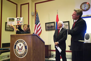 Nelli Martirosian Presents a Thank You gift from the Children of Artsakh to the American people for the U.S. economic assistance to Nagorno Karabakh, Artsakh.